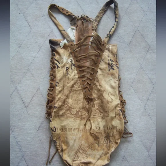 Vintage Rare Nicole Olivier Laceup Mesh Renaissance Print One Piece Swimsuit - Picture 3 of 5